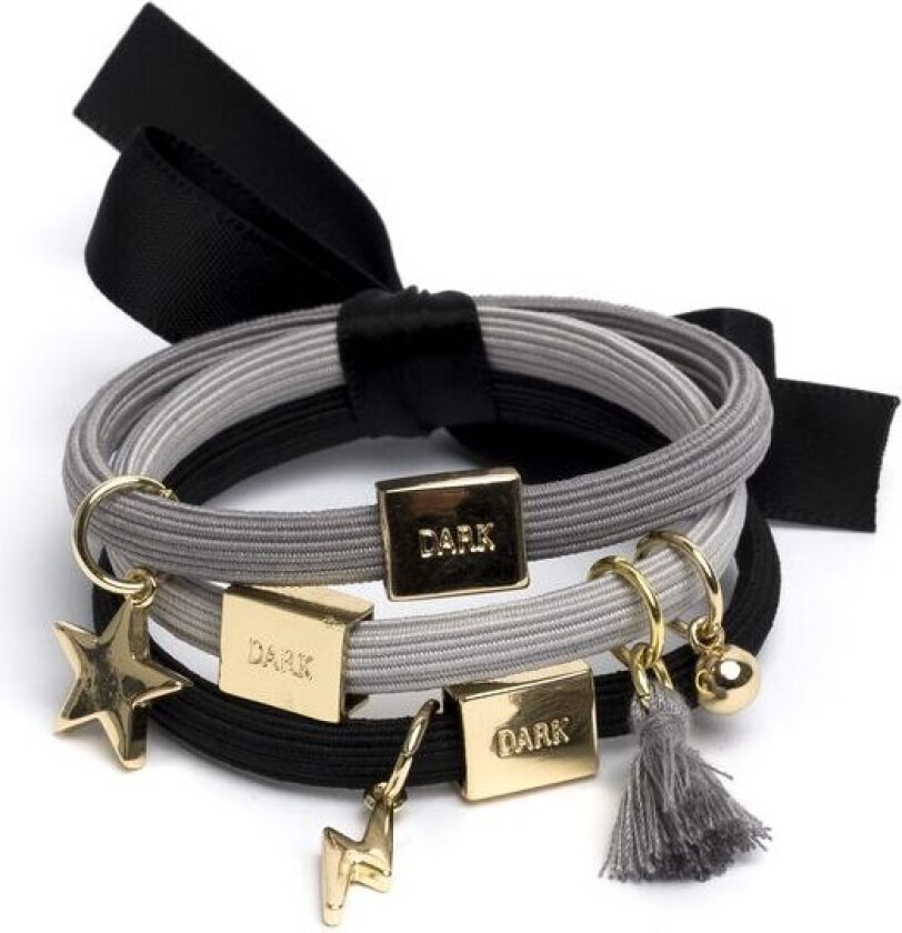 DARK Hair Ties With Charms Combo Blacks/Gold 3pcs