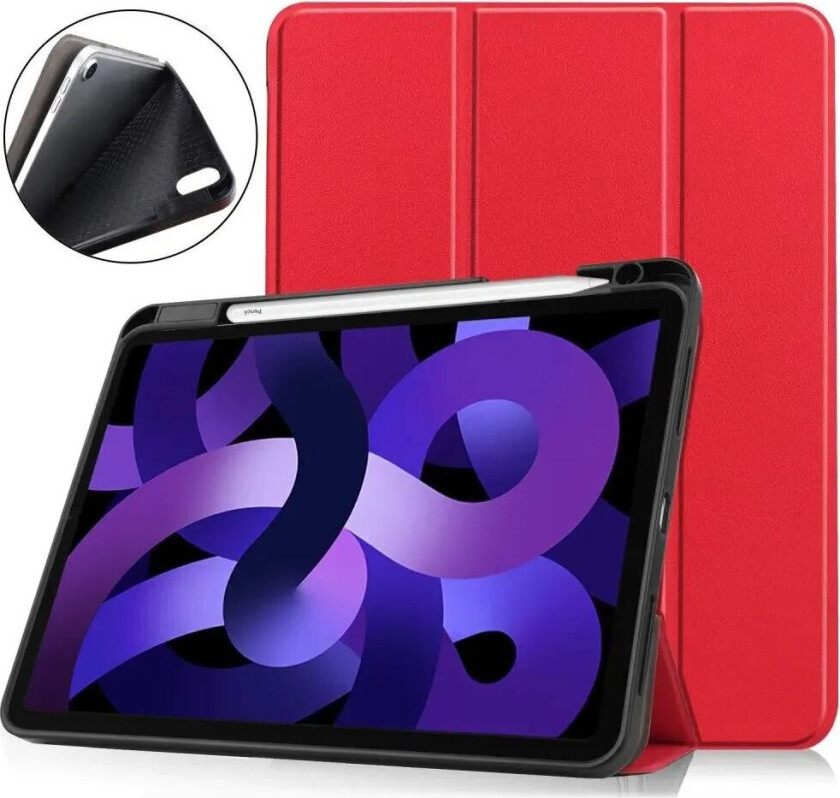 iPad Air 10.9" (2024) Litchi Tri-Fold Skinn Deksel med Apple Pencil Holder - Rød