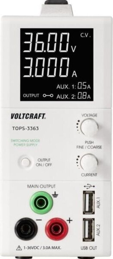 laboratoriestrømforsyning, justerbar TOPS-3363 1 - 36 V/DC 0,25 - 3 A 100 W smalt designantall utganger 3 x (TOPS-3363)