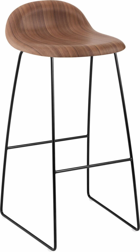 3d Bar Stool, Unupholstered, Black Sledge Base, Top - Walnut