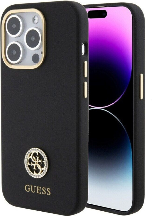 Guess iPhone 15 Pro Max Deksel Liquid Silicone Metal Logo Svart