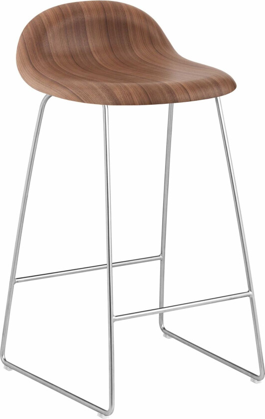 3d Counter Stool, Unupholstered, Chrome Sledge Base, Top - Walnut