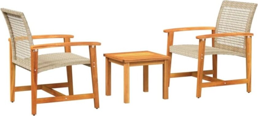 Bistrosett 3 deler beige polyrotting og akasie