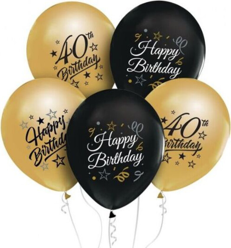 Beauty&Charm Ballonger 12" Med Trykk "40" Gull Og Svart 5 Stk.