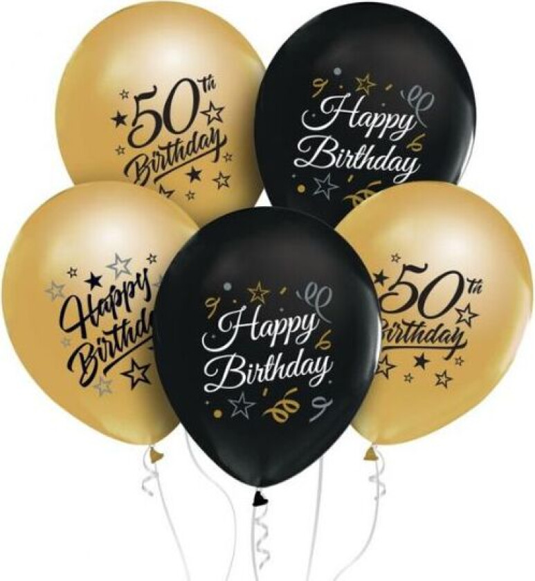 Beauty&Charm Ballonger 12" Med Trykk "50" Gull Og Svart 5 Stk.