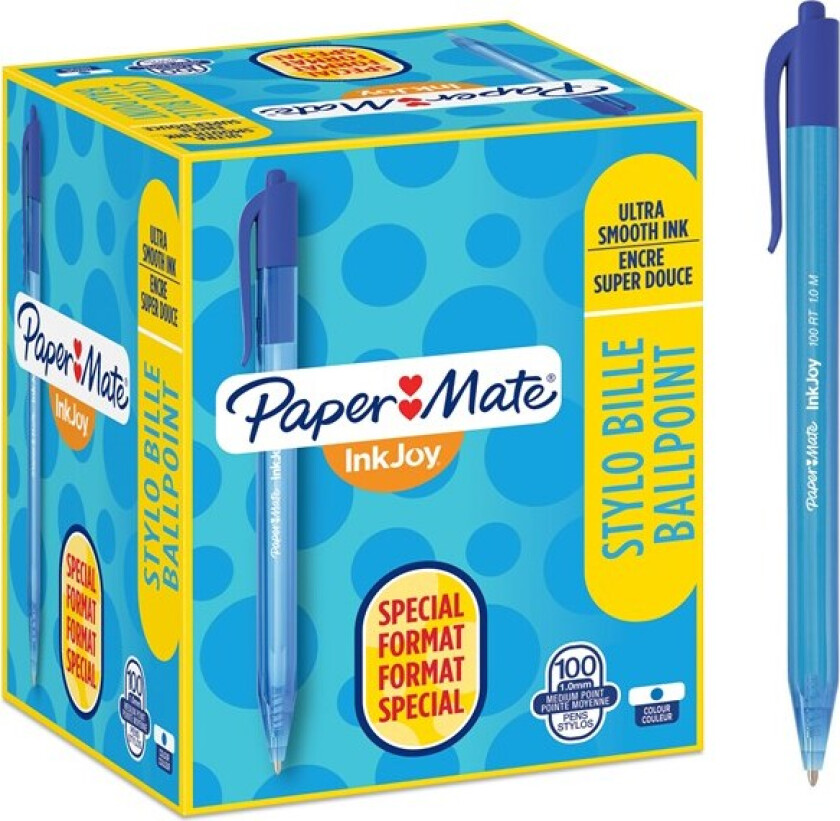 Paper Mate InkJoy 100RT Retractable Ballpoint Pens | Medium Point (1.0mm) | Blue | 100 Count