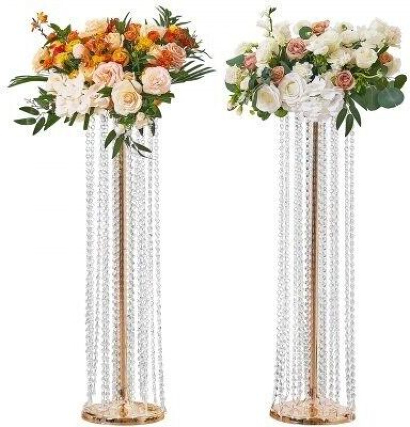 2 STK 35,43 tommer / 90 cm Høy Crystal Wedding Flowers Stand, Luksuriøse midtdeler Blomstervaser Krystall Gull Vase Metall, Perfekt for T-stage Bryll