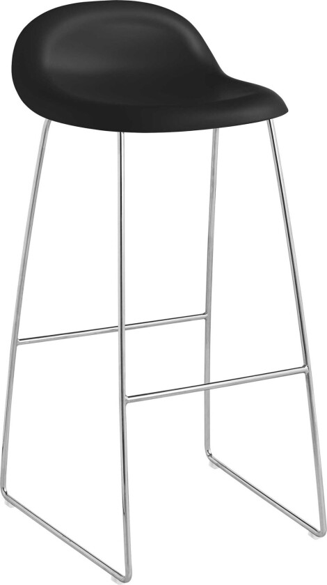 3d Bar Stool, Unupholstered, Chrome Sledge Base, Top - Midnight Black