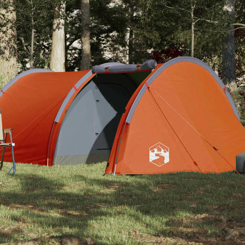 Campingtelt 4 personer grå og oransje 405x170x106 cm 185T taft