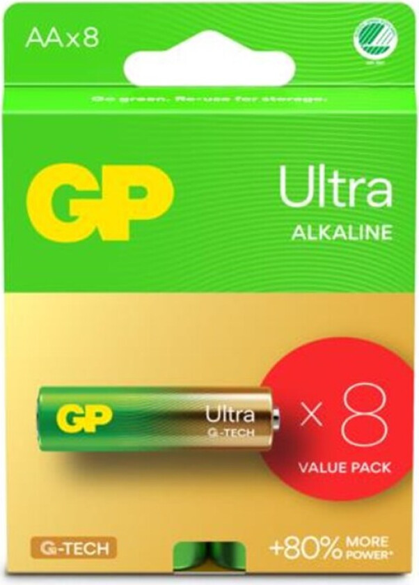 GP - Ultra Alkaline Battery, Size AA, 15AU/LR6, 1.5V, 8-pack