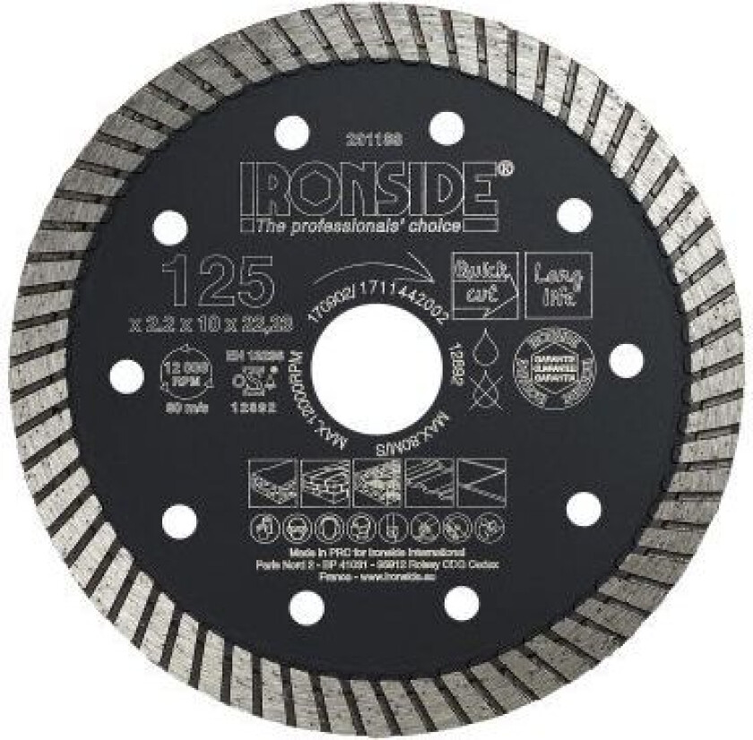 201188 Kappeskive 125 x 22,23 x 2,2 x 10 mm