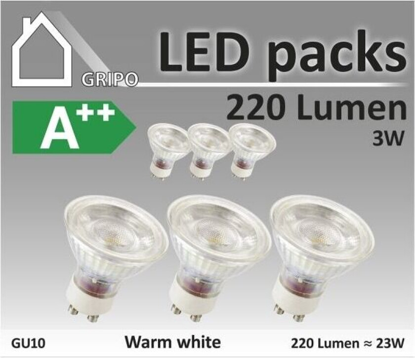 LED spot pære GU10 3W CRI80 3stk 3000K 200Lm >120gr. 60x58 2835SMD 6stk - 1698636