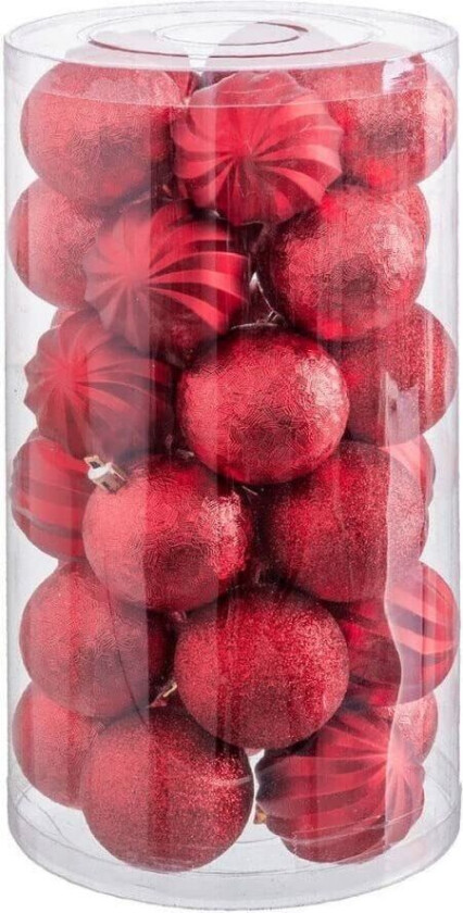 Juletrekuler Rød plast 6 x 6 x 6 cm (30 antall)