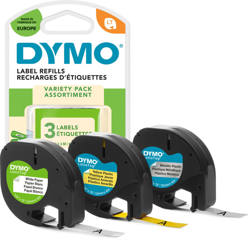 Dymo Letratag merketape 3-pakk