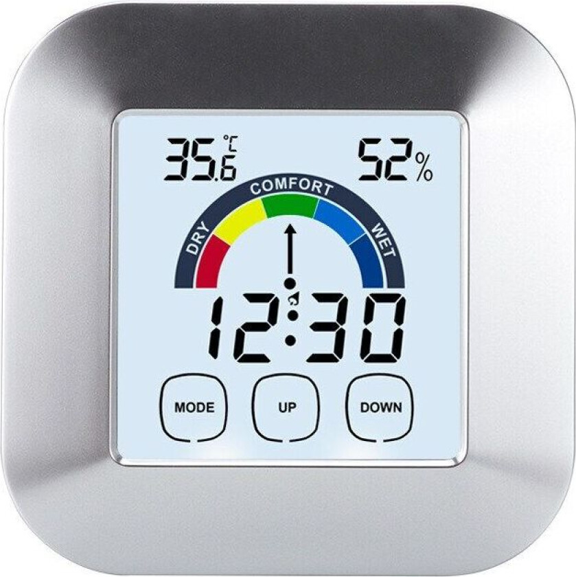Digital termometer Hygrometer fargedisplay Sølv
