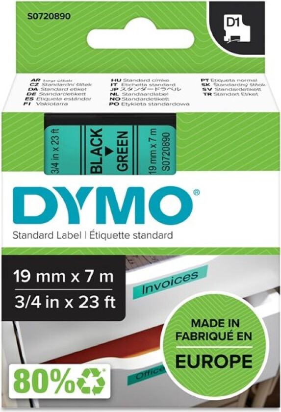 Dymo Tape D1 19mm Svart/grønn