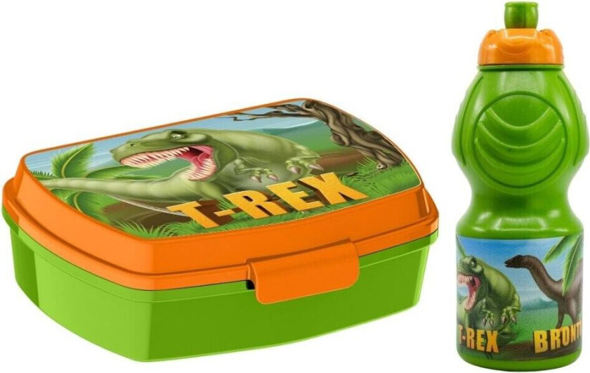 2-Pack Dinosaur T-Rex Matboks & Pop-up vannflaske