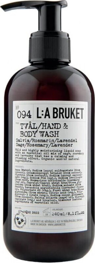 L:a Bruket 094 Hand & Body Wash Sage/Rosemary/Lavender (Størrelse: 240 ML)