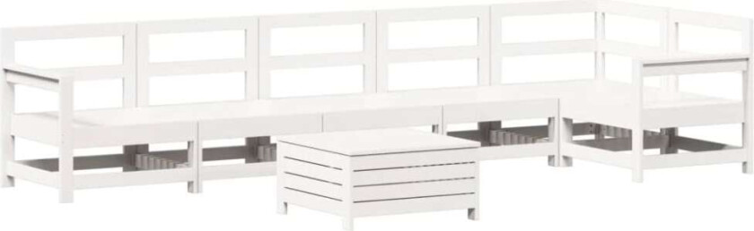 Hagesofasett 7 deler hvit heltre furu