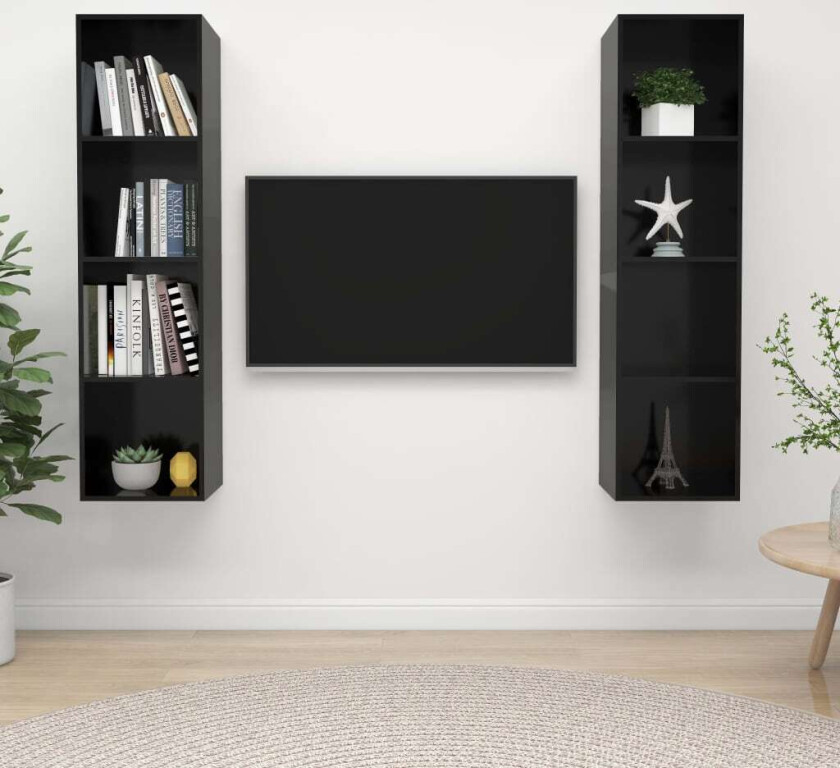 Vegghengte TV-benker 2 stk høyglans svart sponplate