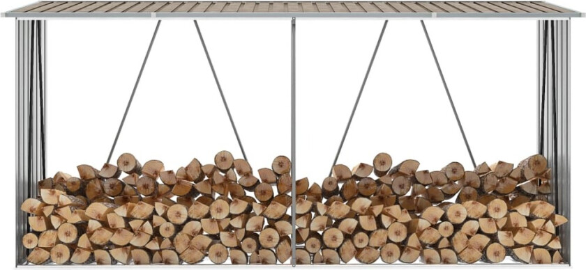 Vedskjul galvanisert stål 330x84x152 cm brun