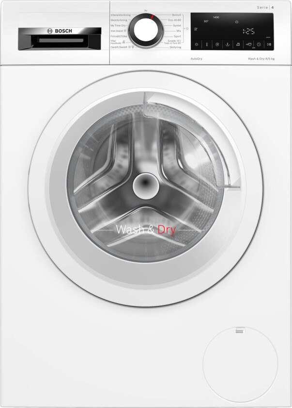 Serie 4 - WNA134L0SN - Vaske-/ tørremaskine - Vaskedel: 8 kg - Tørredel: 5 Kg - 1400 RPM - LED - Display