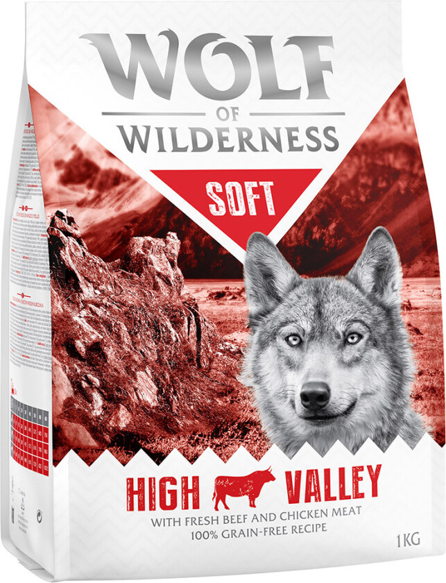1 kg Wolf of Wilderness hundefôr til spesialpris! - High Valley - Storfe (Soft & Strong)