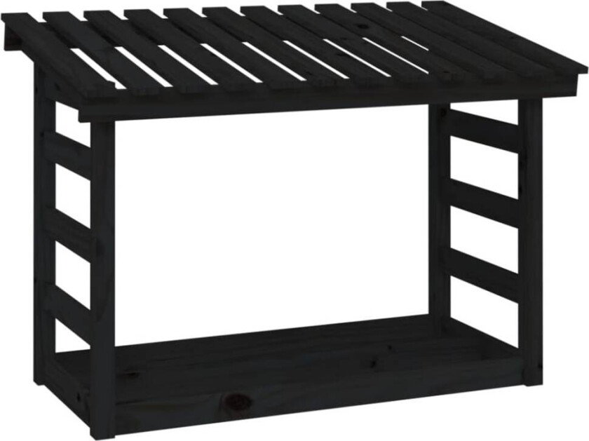 Vedstativ svart 108x64,5x78 cm heltre furu