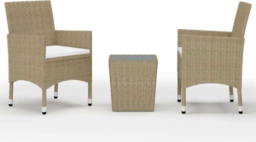 Bistrosett 3 deler polyrotting og herdet glass beige