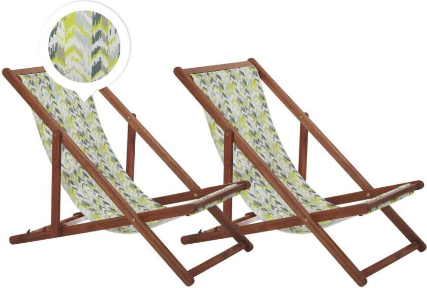 Sett med 2 solsenger Gul Grå Mørkt akasietre Polyester Sammenleggbar Strandstol Hage Moderne