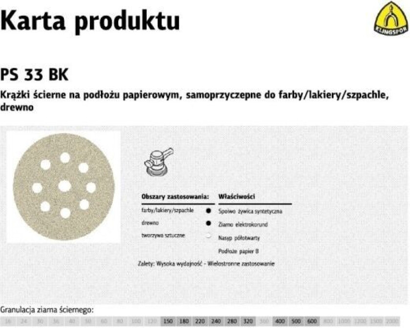 Aggressivt slipepapir KLINGSPOR PS 33 CK GLS38 225mm 150