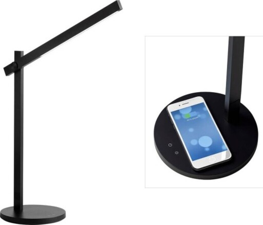 Edge LED skrivebordslampe m/QI opplader