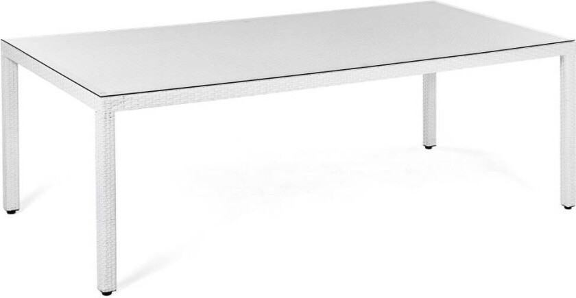 Spisebord Hvit Kunstrotting med Herdet Glassplate 220 x 100 cm 8-seter Rektangulært