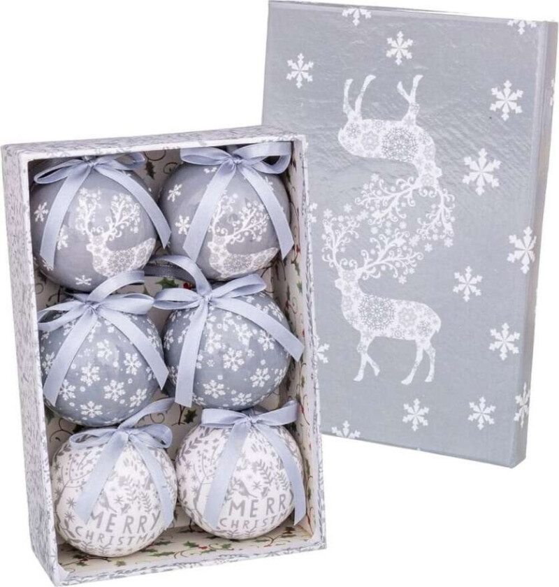 Juletrekuler Hvit sølvfarget papir Polyfoam Hjort 7,5 x 7,5 x 7,5 cm (6 tall)