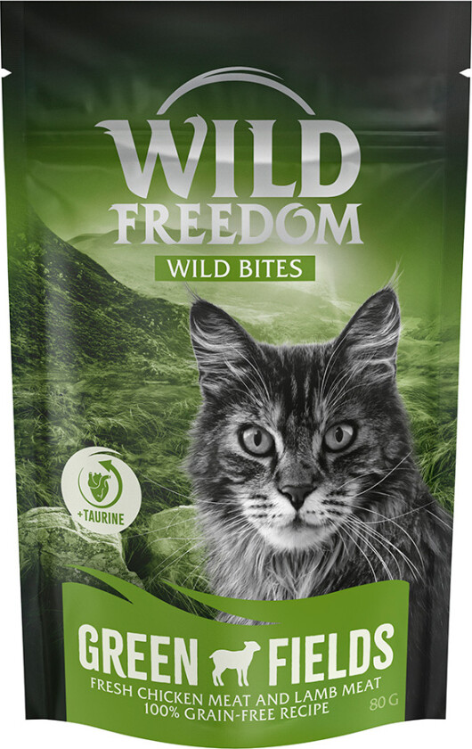 Snack - Wild Bites 80 g (kornfri oppskrift) - Green Fields - Kylling & Lam