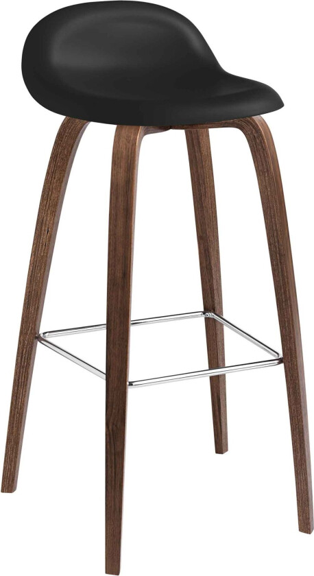 3d Bar Stool, Unupholstered, Wood Base Walnut, Top - Midnight Black