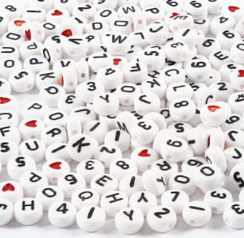 Bokstavperler, hvit, str. 7 mm, hullstr. 1,2 mm, 200 g/ 1 pk.