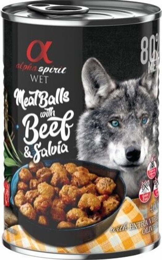 alpha spirit Dog Meatballs 6 x 400 g - Okse og salvie