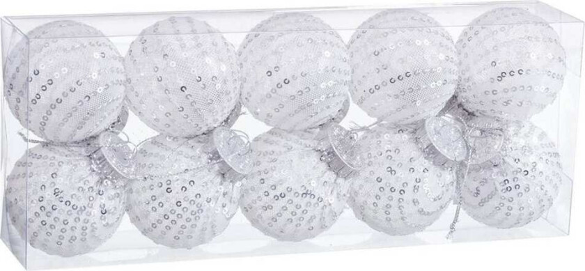 Juletrekuler Hvite Sølvfargede Plaststoff Paljetter 6 x 6 x 6 cm (10 antall)