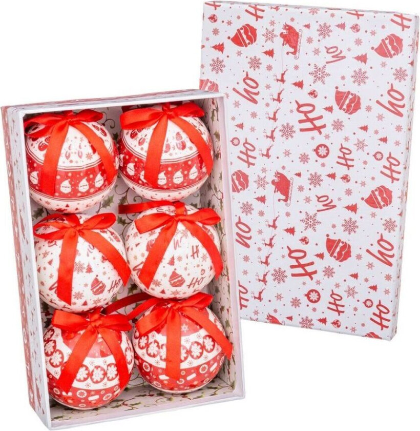 Juletrekuler HO-HO Hvit Rød Papir Polyfoam 7,5 x 7,5 x 7,5 cm (6 tall)