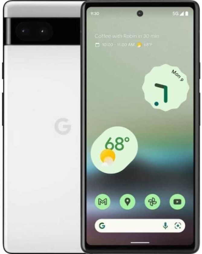 Pixel 6a - 5G smarttelefon - dobbelt-SIM - RAM 6 GB / Internminne 128 GB - OLED-display - 6.134 - 2400 x 1080 piksler (60 Hz) - 2x bakkameraer 12,2 MP, 12 MP - front camera 8 MP - kritt