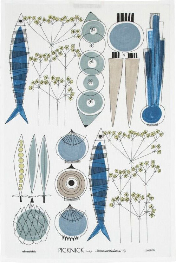 Picknick kjøkkenhåndkle Blå-beige