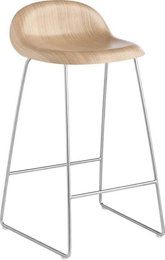 3d Counter Stool, Unupholstered, Chrome Sledge Base, Top - Oak