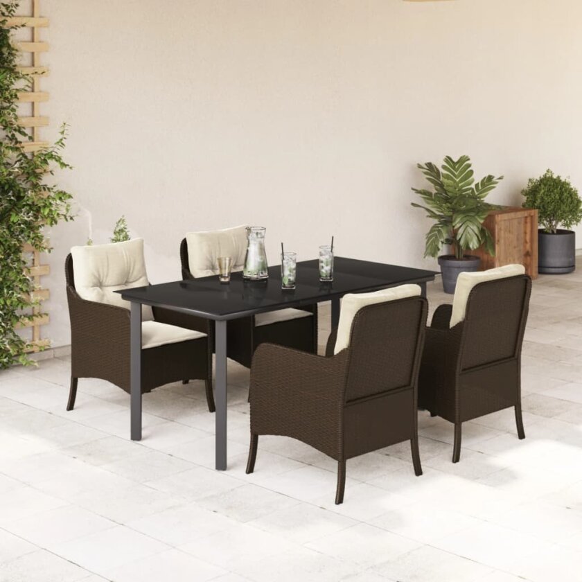 Hagespisegruppe med puter 5 deler polyrotting brun