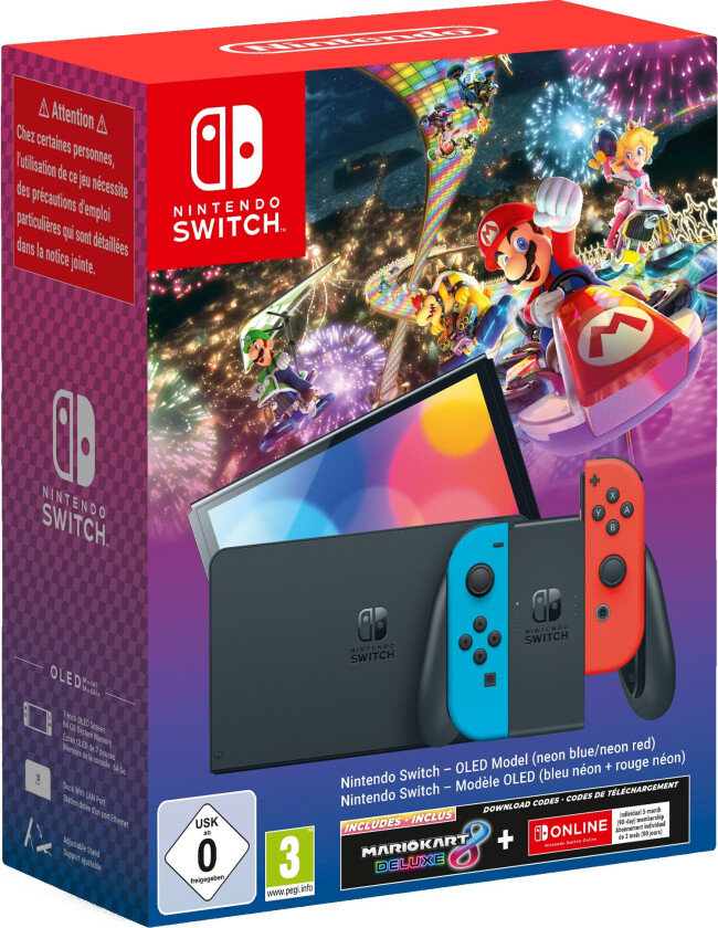 Switch OLED (Neon Blue/Neon Red) Mario Kart 8 Deluxe Bundle