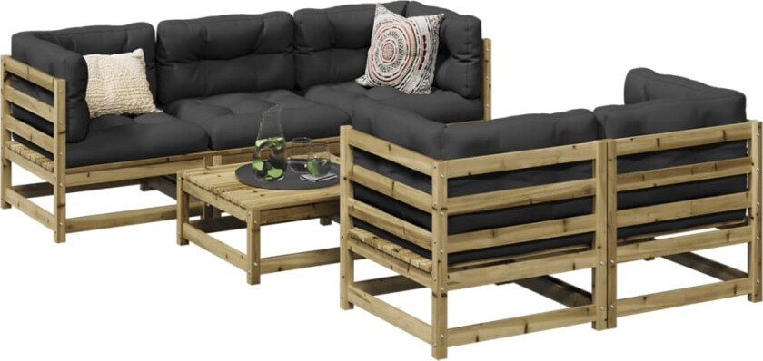 Hagesofasett 6 deler impregnert furu