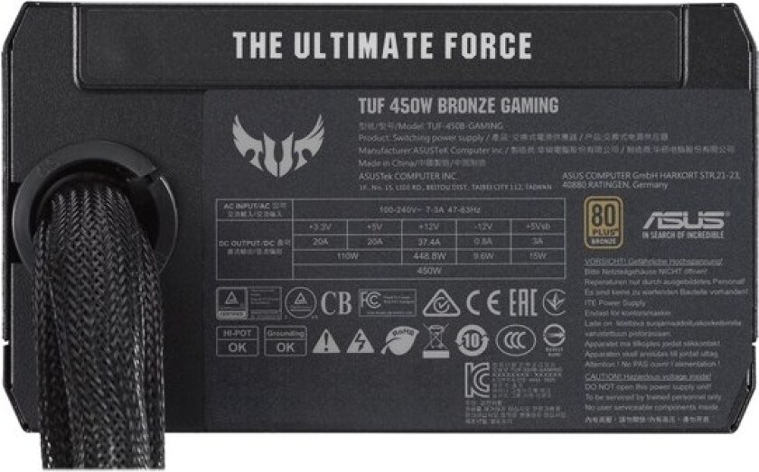 TUF-GAMING-450B Strømforsyning (PSU) - 450 Watt - 80 Plus Bronze sertifisert
