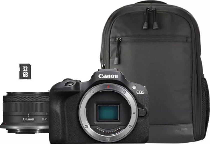 EOS R100 + RF-S 18-45mm IS STM Travel Kit (Shoulder Bag + 64GB SD Card)
