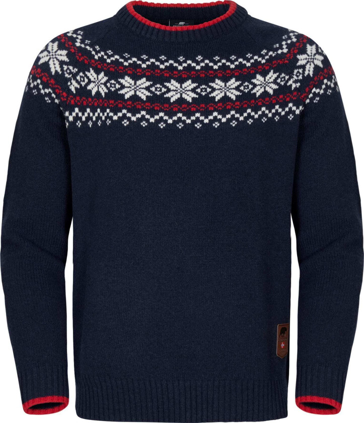 Snøkrystall Round Neck Ullgenser Men Navy/white/red L