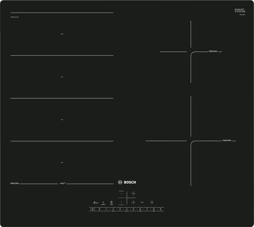 Serie 6 PXE611FC5Z, Sort, Innebygget, 60 cm, Sonebasert induksjon, Keramisk, 4 zone(s)